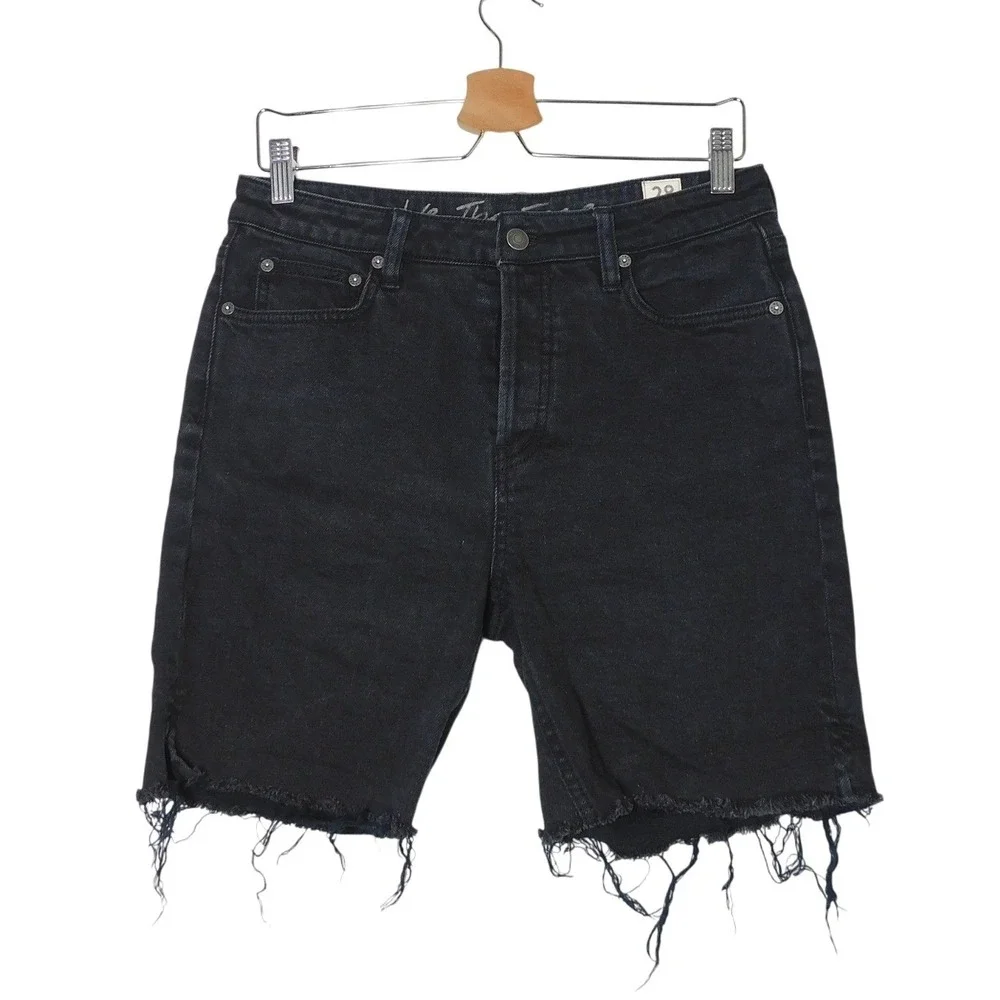 Free People We The Free Avery Washed Black High Rise Denim Bermuda Shorts 28